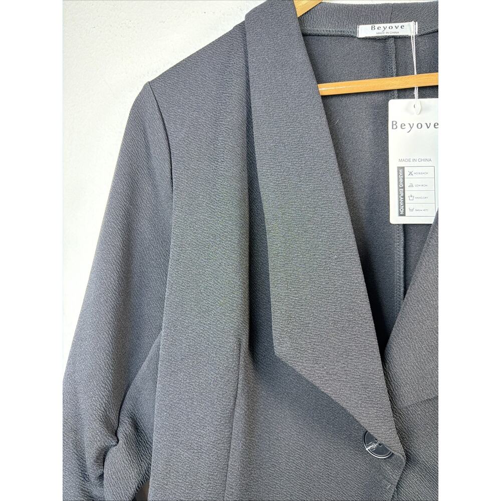 Beyove black blazer large jacket 3/4 gathered sleeve suit stretchy bohemian NWT - Picture 4 of 11